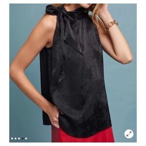 NWOT Anthropologie Moulinette Seours Tie Neck Top in Black Floral  Size 4